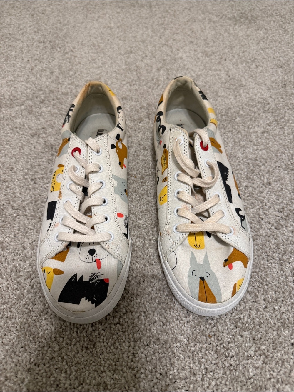 Bucket Feet White Sneakers with Black, Yellow and Gray Dog Print